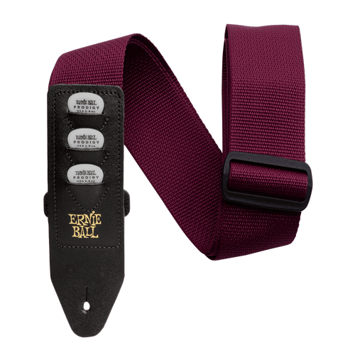 Ernie Ball Pick Holder Polypro Guitar Strap- Burgundy