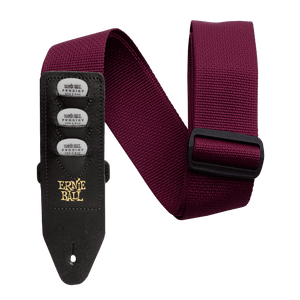 Ernie Ball Pick Holder Polypro Guitar Strap- Burgundy