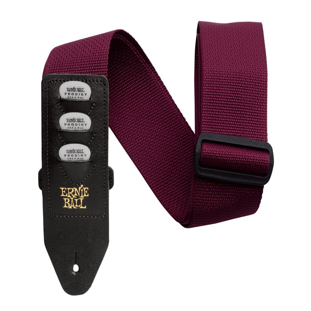 Ernie Ball Pick Holder Polypro Guitar Strap- Burgundy