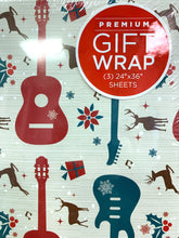 Load image into Gallery viewer, Gift Wrap- Holiday- Red &amp; Green Guitars- (3) 24&quot; x 36&quot; sheets