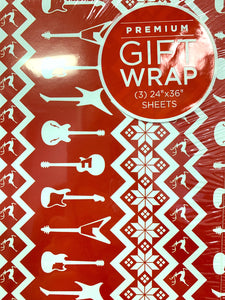 Gift Wrap- Holiday- Red & White Guitars- (3) 24" x 36" sheets